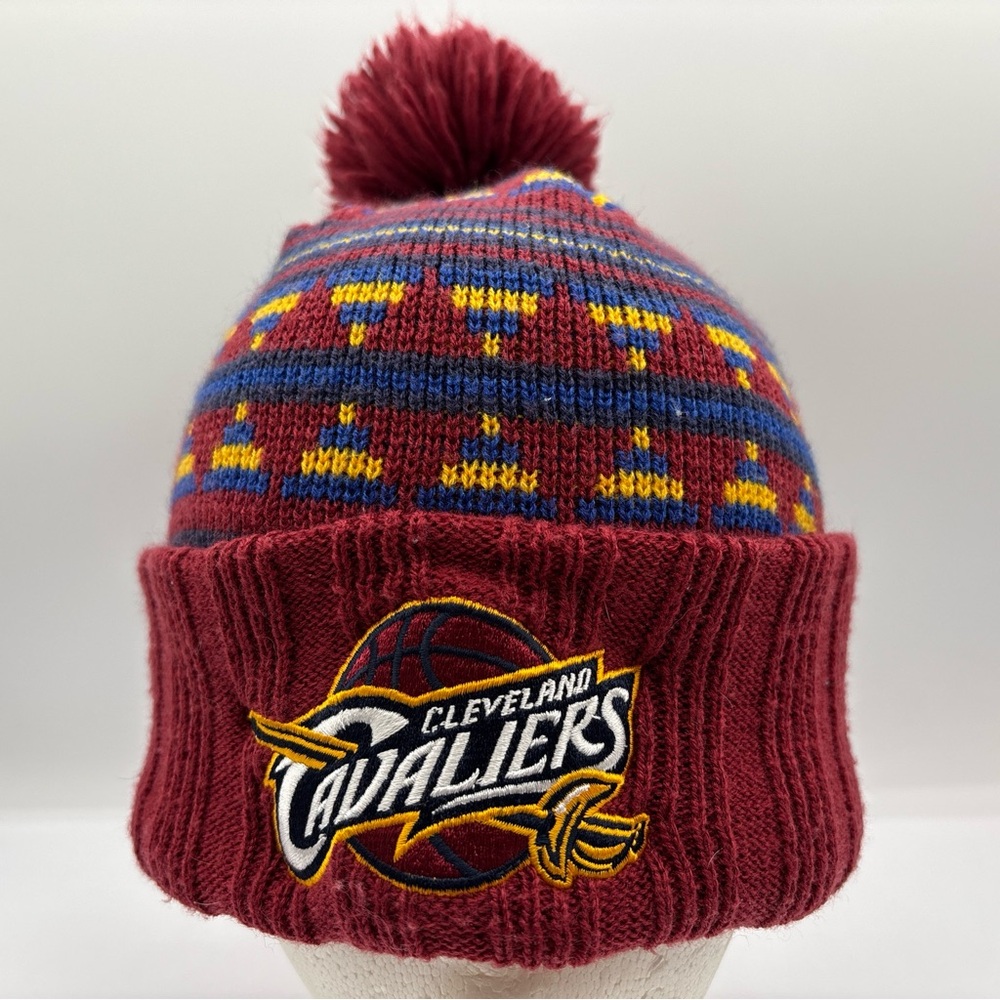 Cleveland Cavaliers NBA Mitchell & Ness Red 2015 Pom Knit Cuff Aztec Beanie OSFM
